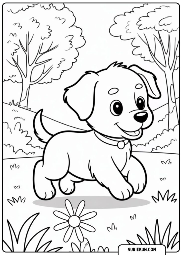 お散歩する子犬の塗り絵