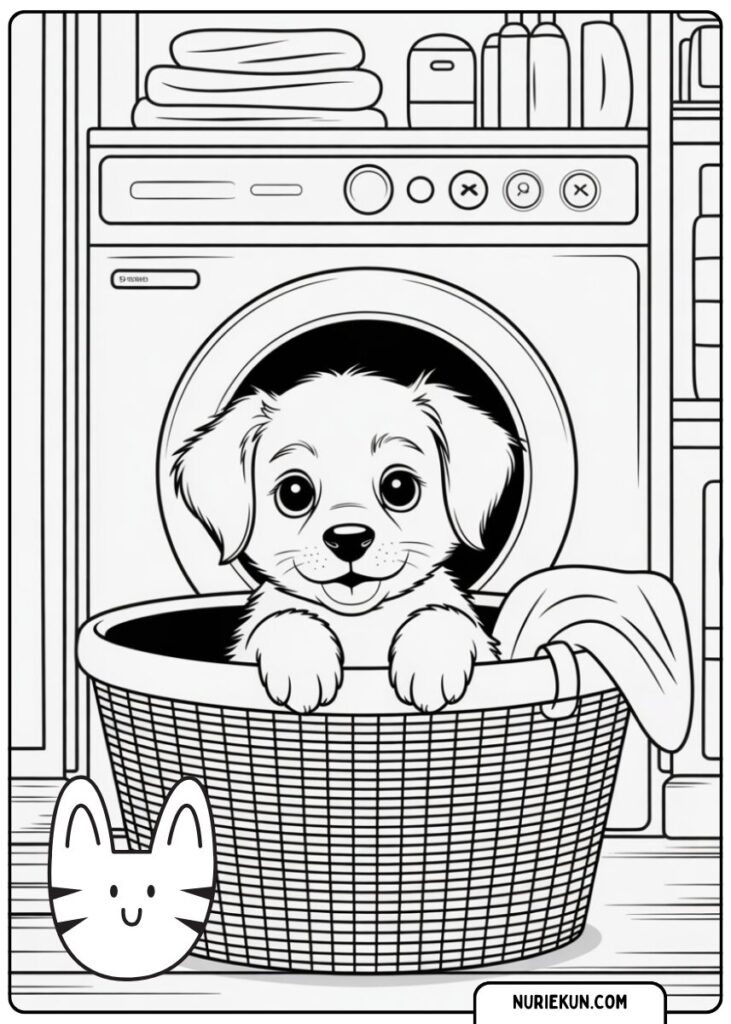 かごの中の子犬の塗り絵