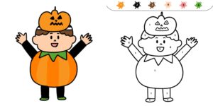 かぼちゃコスチュームの男の子