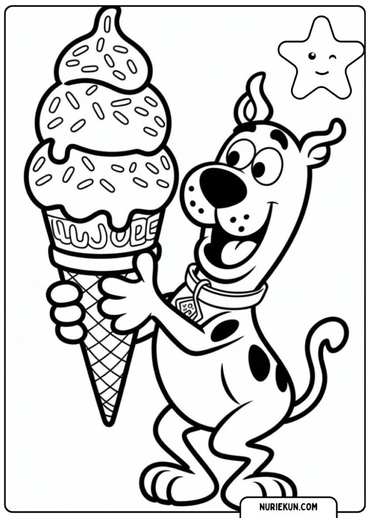 アイスを楽しむ子犬の塗り絵