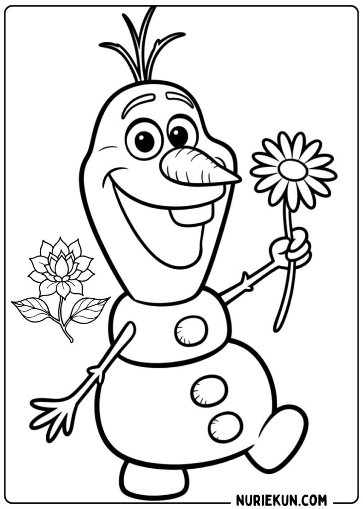 オラフと一輪の花のぬりえ