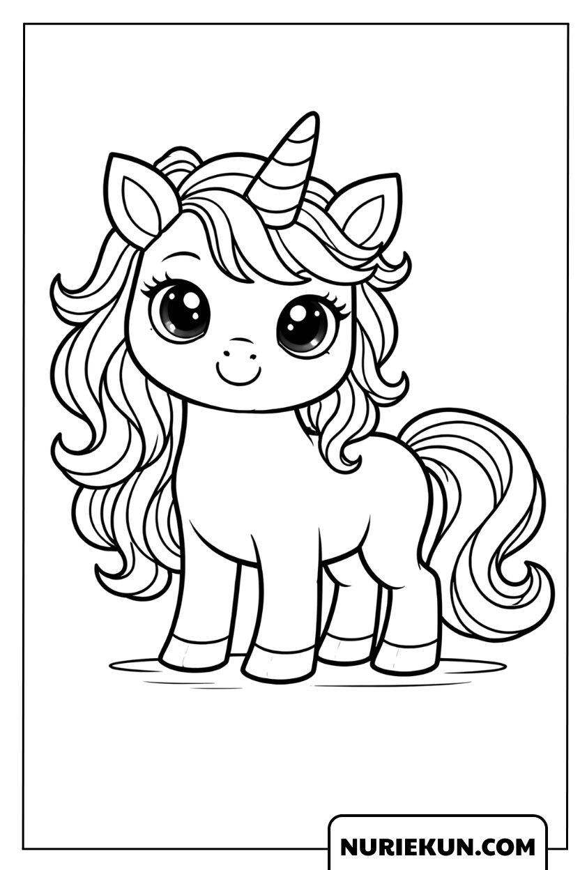 クリクリした瞳が可愛い子ユニコーンの塗り絵