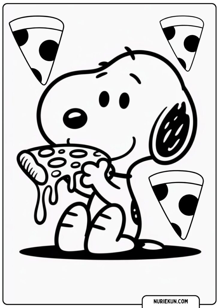 ピザを食べる子犬の塗り絵