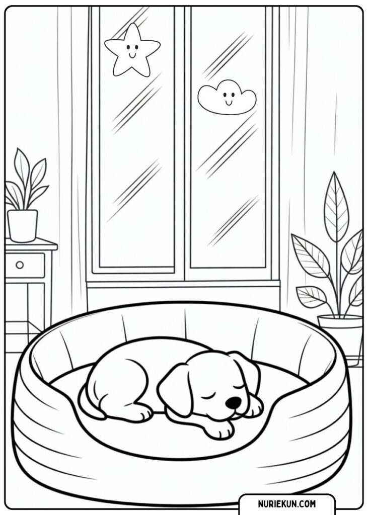 椅子の上の子犬の塗り絵