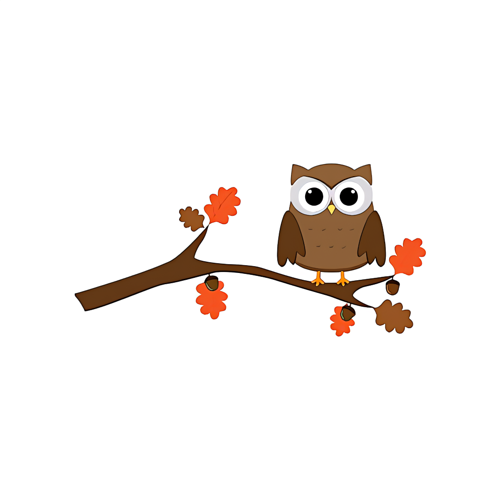 秋の枝にとまるフクロウの塗り絵