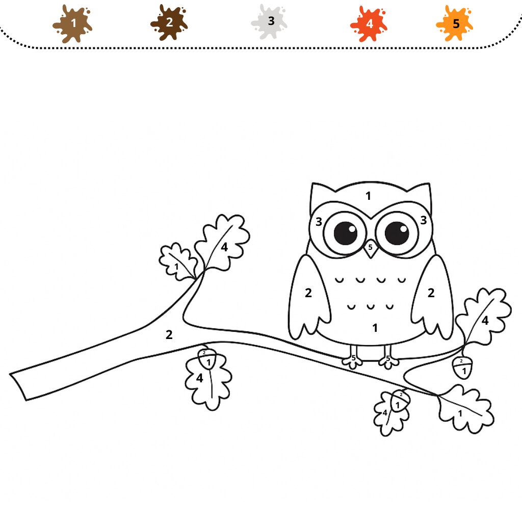 秋の枝にとまるフクロウの塗り絵