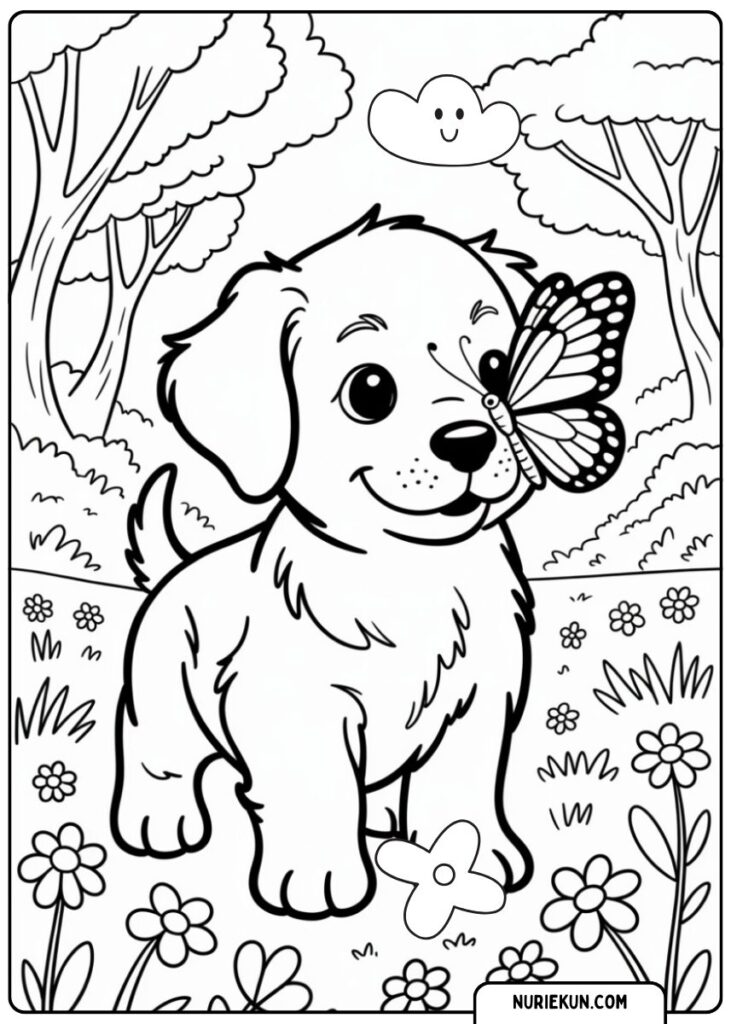 遊ぶ子犬の塗り絵