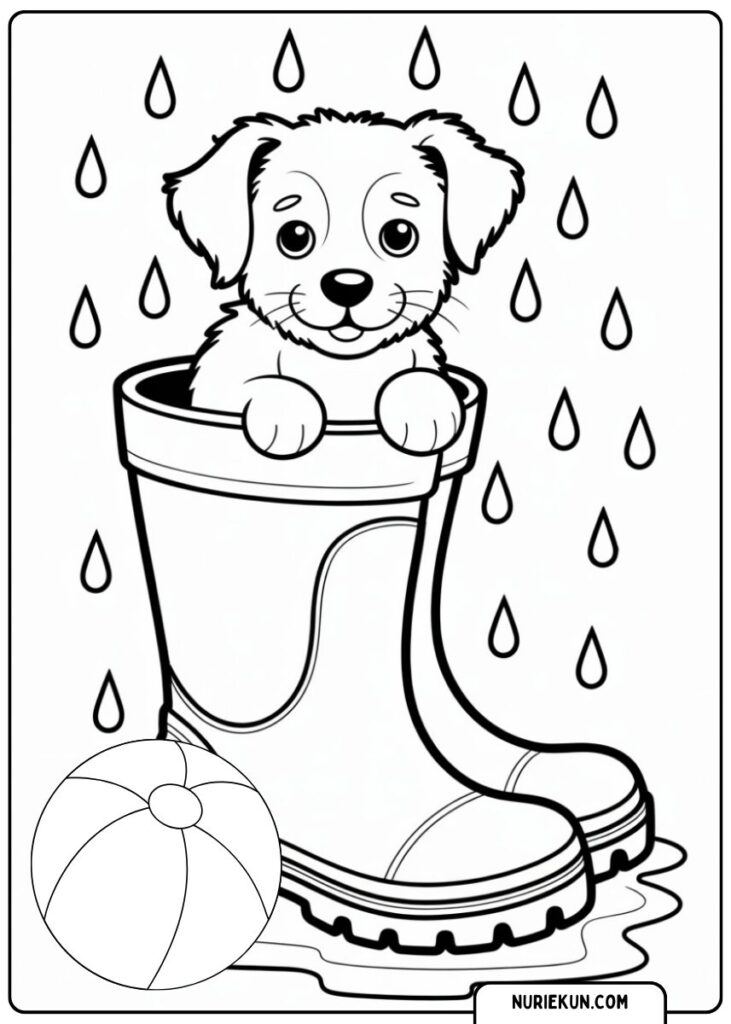 長靴の中の子犬の塗り絵