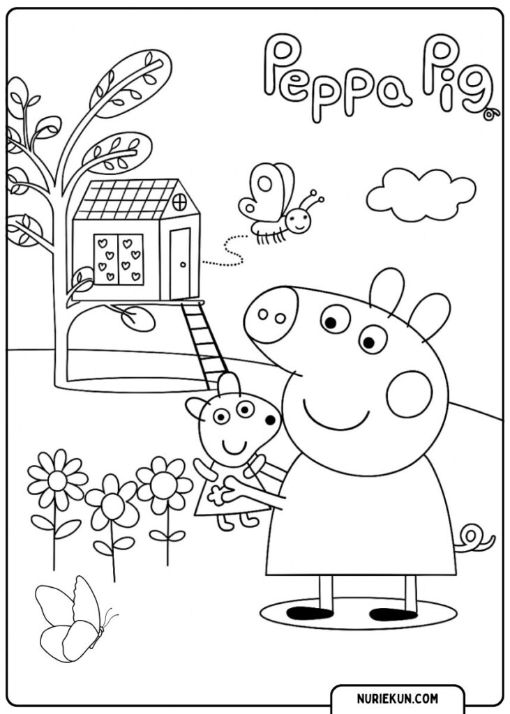 ツリーハウスで遊ぶペッパのぬりえ