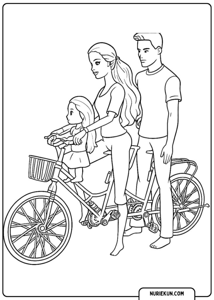 バービーファミリー自転車塗り絵