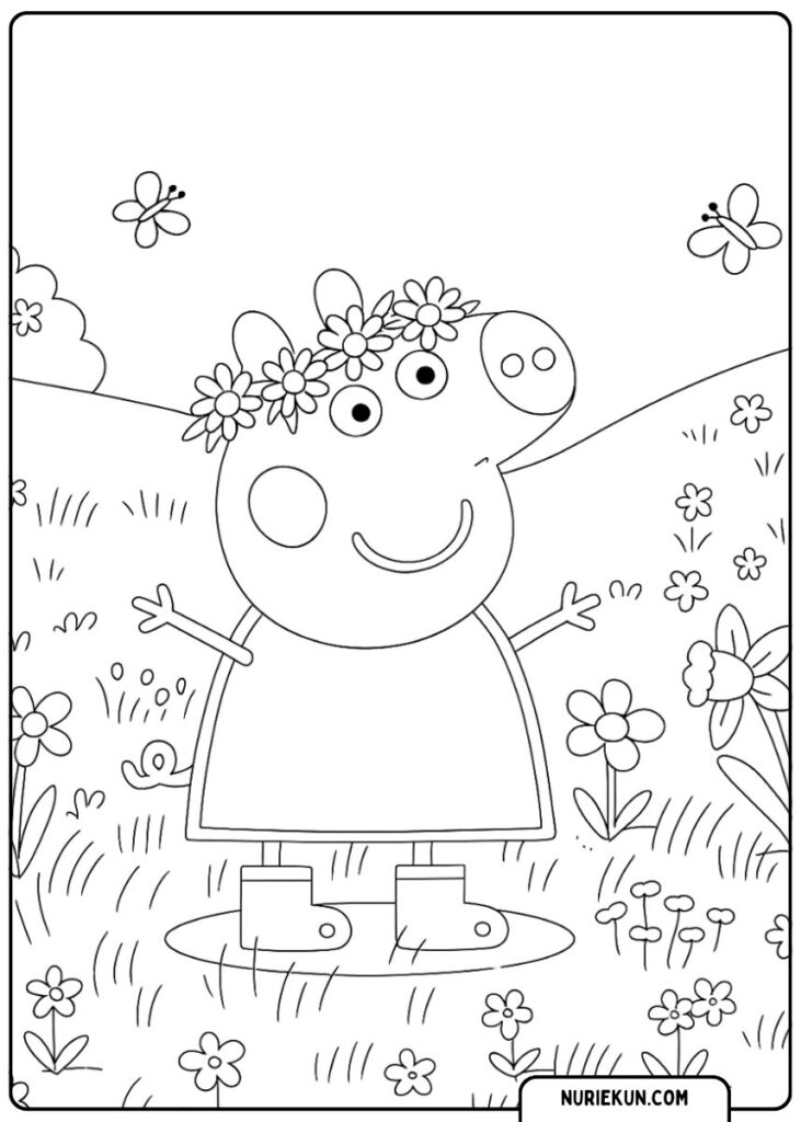 花冠をつけたペッパのぬりえ
