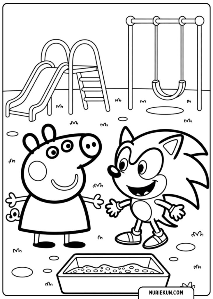 ペッパピッグ ぬりえ | ソニックと遊具の前で