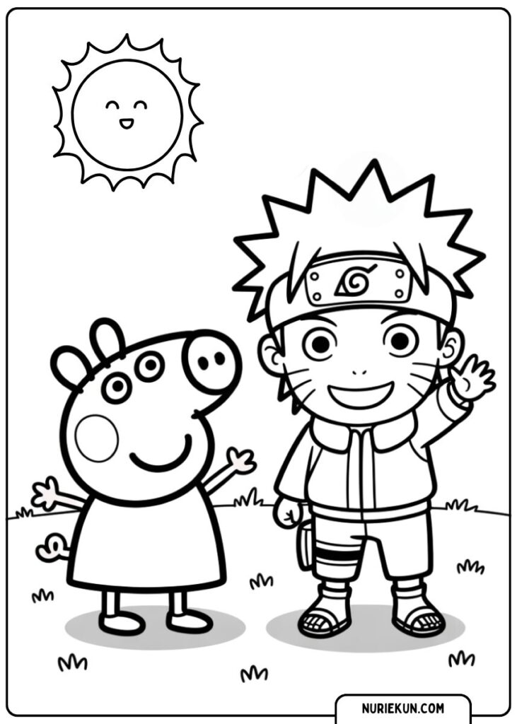 ペッパピッグ ぬりえ | ナルトと並ぶペッパ