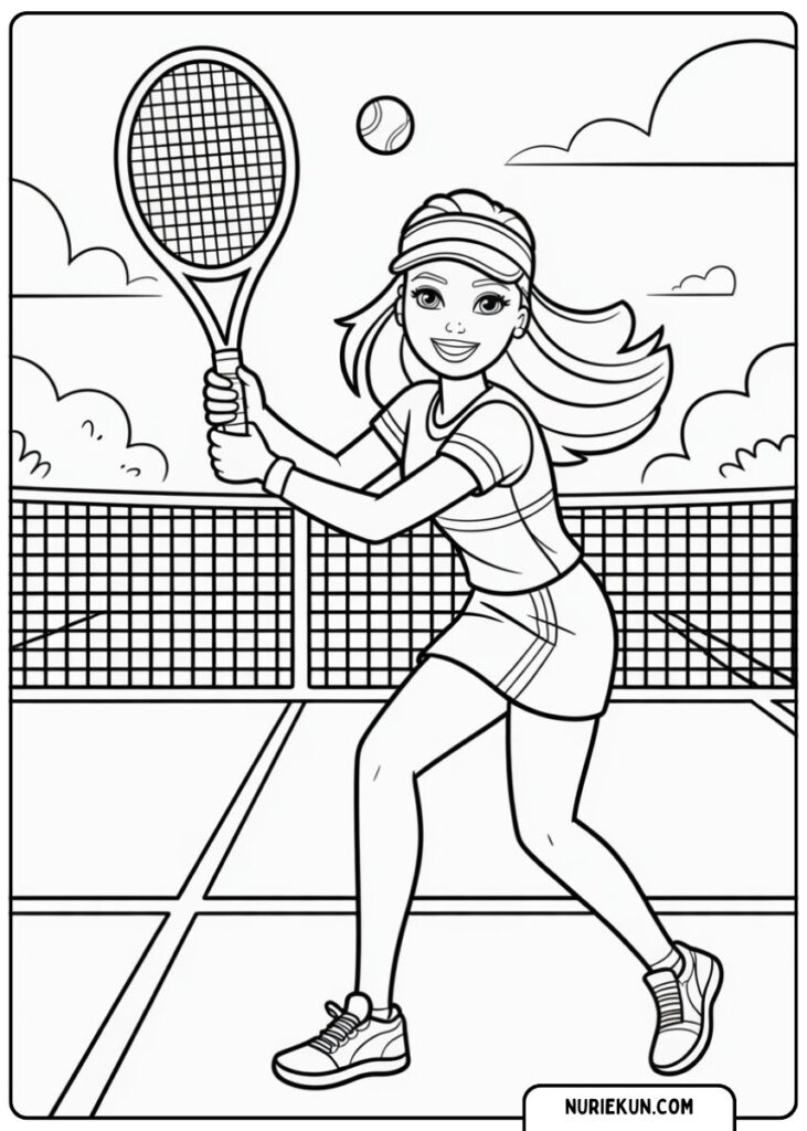 テニスをするバービー塗り絵