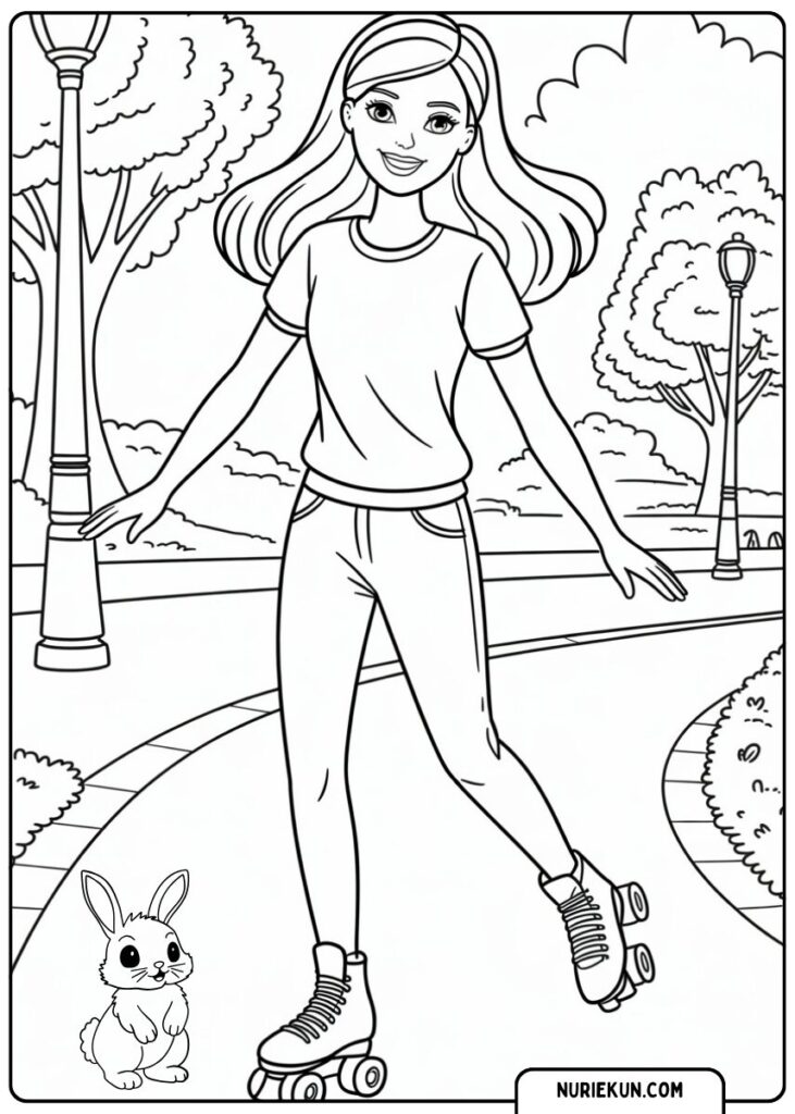 公園を歩くバービー塗り絵