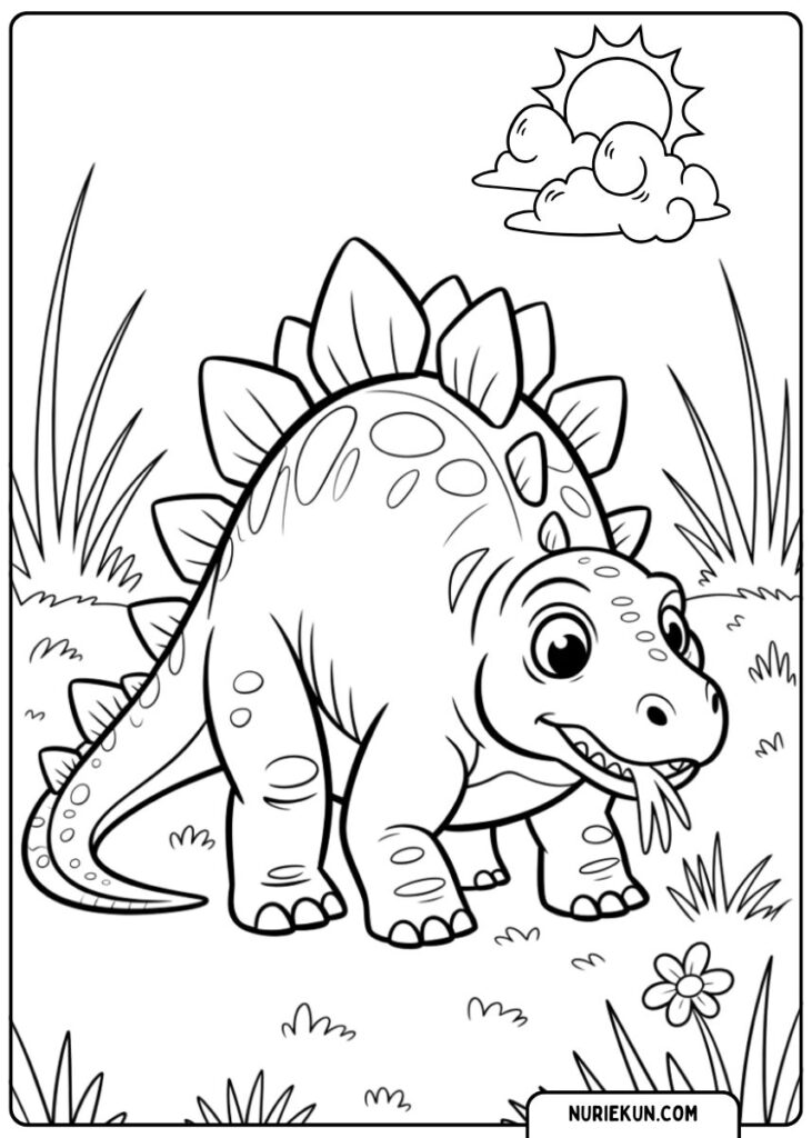かわいいステゴサウルス 恐竜 塗り絵