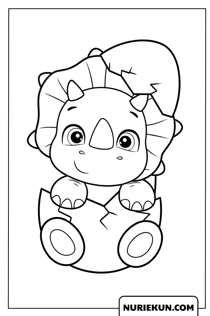 卵からかえったばかりの可愛い赤ちゃんトリケラトプスの塗り絵