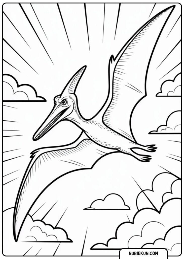 空を飛ぶ翼竜 恐竜 塗り絵