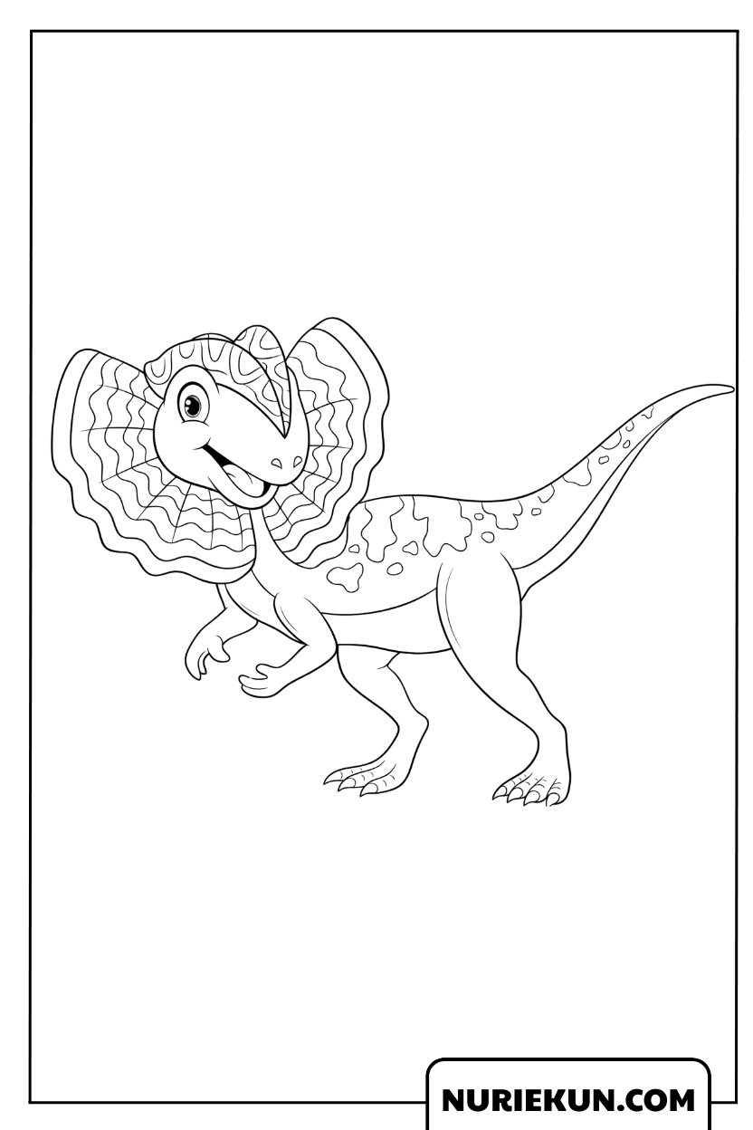 首飾りのようなフリルが特徴のディロフォサウルスの塗り絵