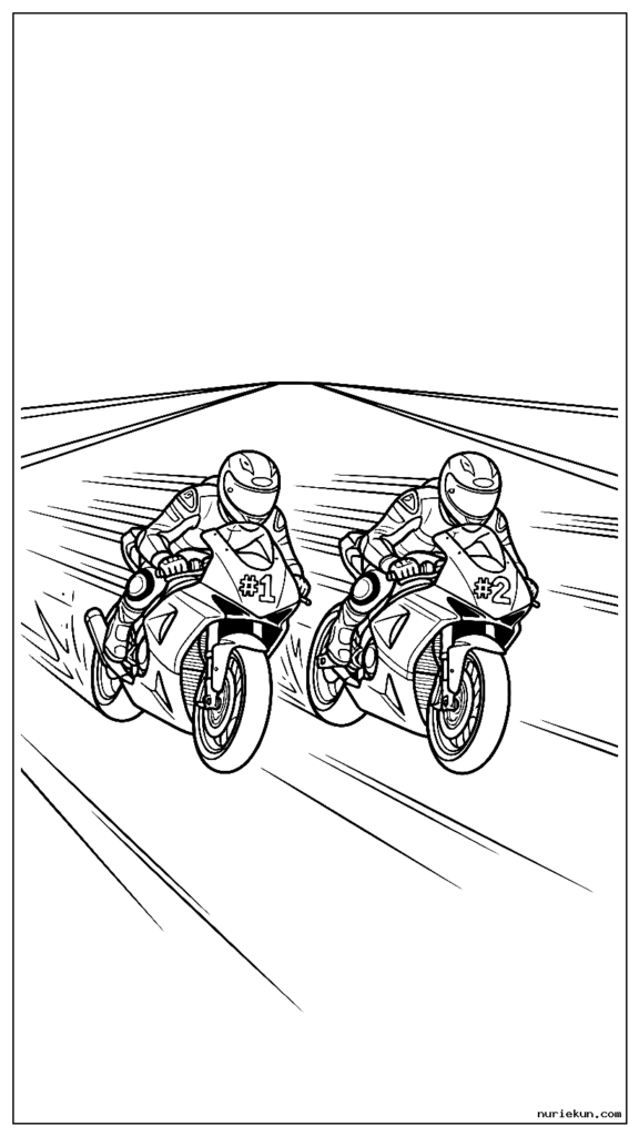 2 台のレーシング バイクがスピード ラインで真っ直ぐに並んでいます。