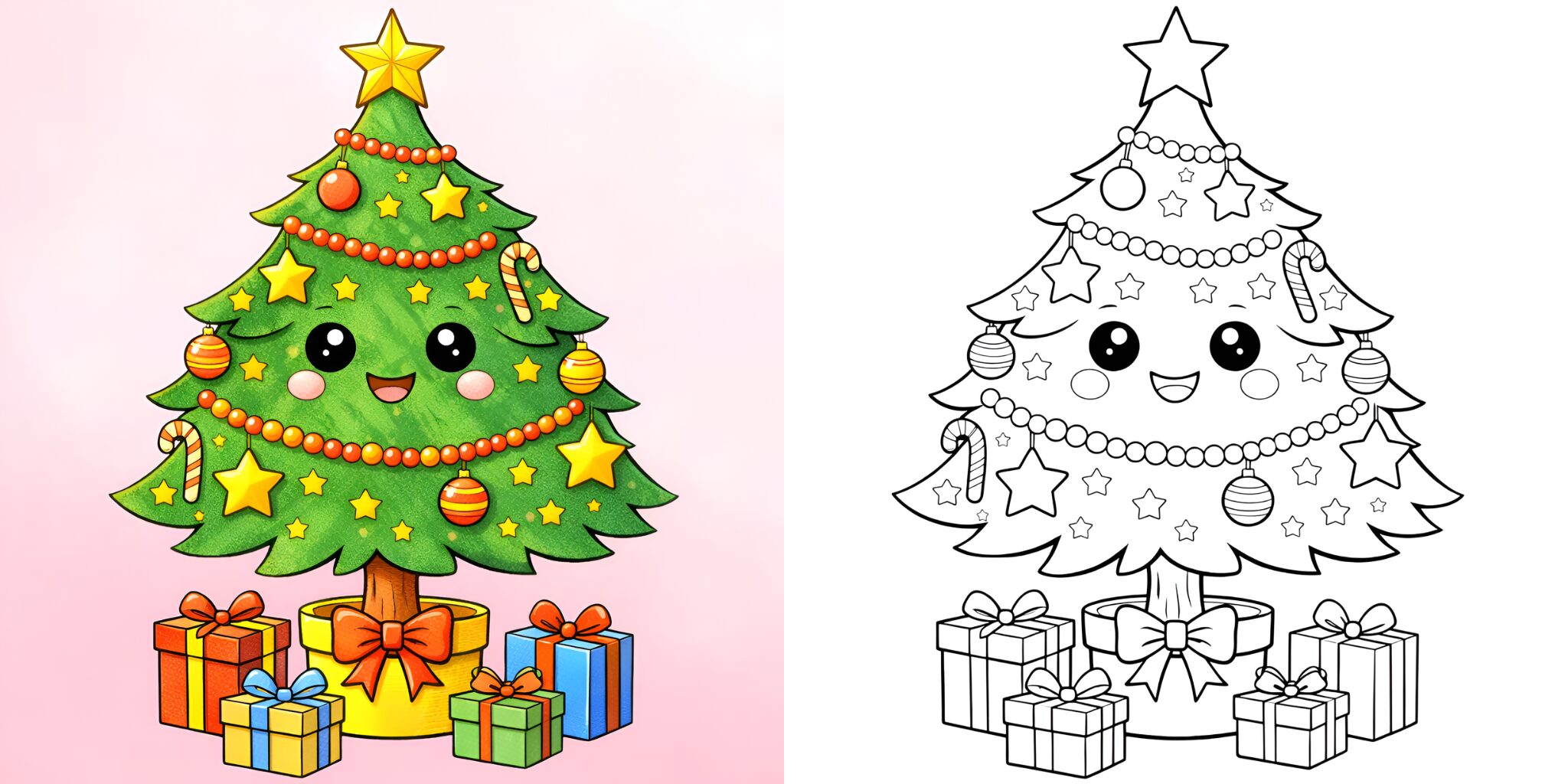 かわいいクリスマスツリーの塗り絵 ft