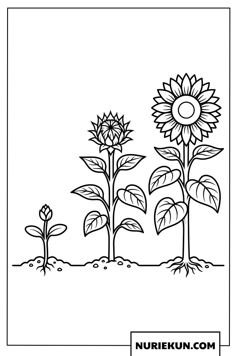 ひまわりの成長の段階を描いた描き