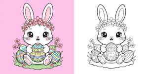 イースターバニーのかわいい塗り絵 ft