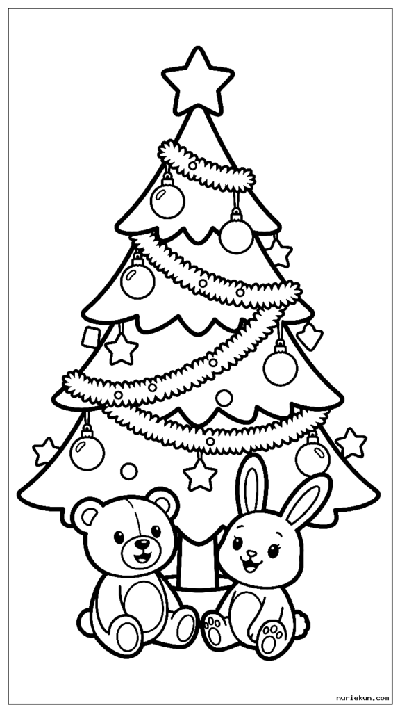 オーナメントやガーランドで飾られたかわいいクリスマスツリー