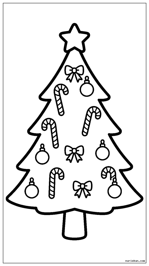 キャンディケインで飾られたシンプルなクリスマスツリー