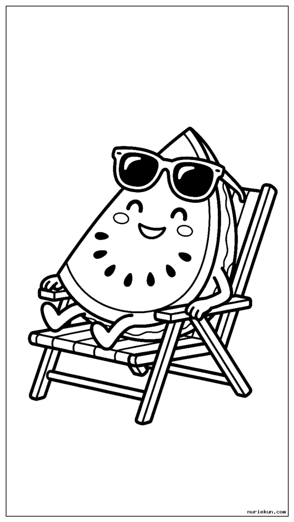 サングラスをかけたビーチチェアでくつろぐ夏のスイカ