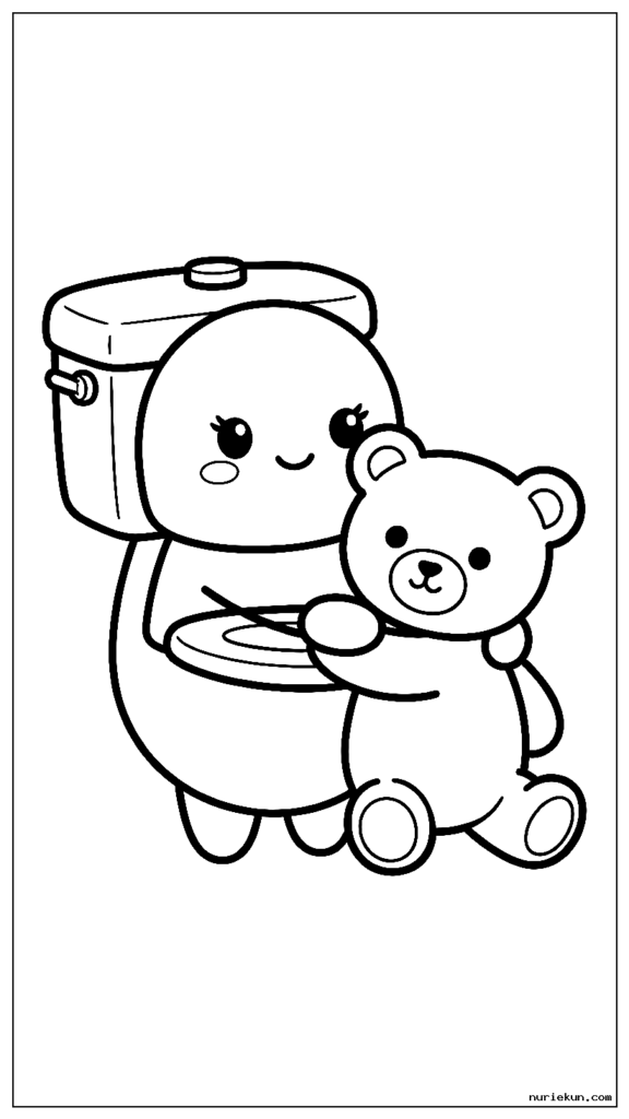 テディベアを抱き締めるかわいいちびスキビディトイレのキャラクター