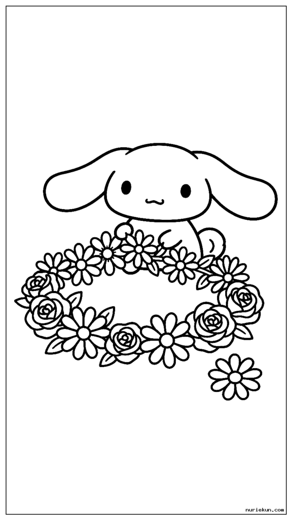 ヒナギクとバラの花冠を作るシナモロール
