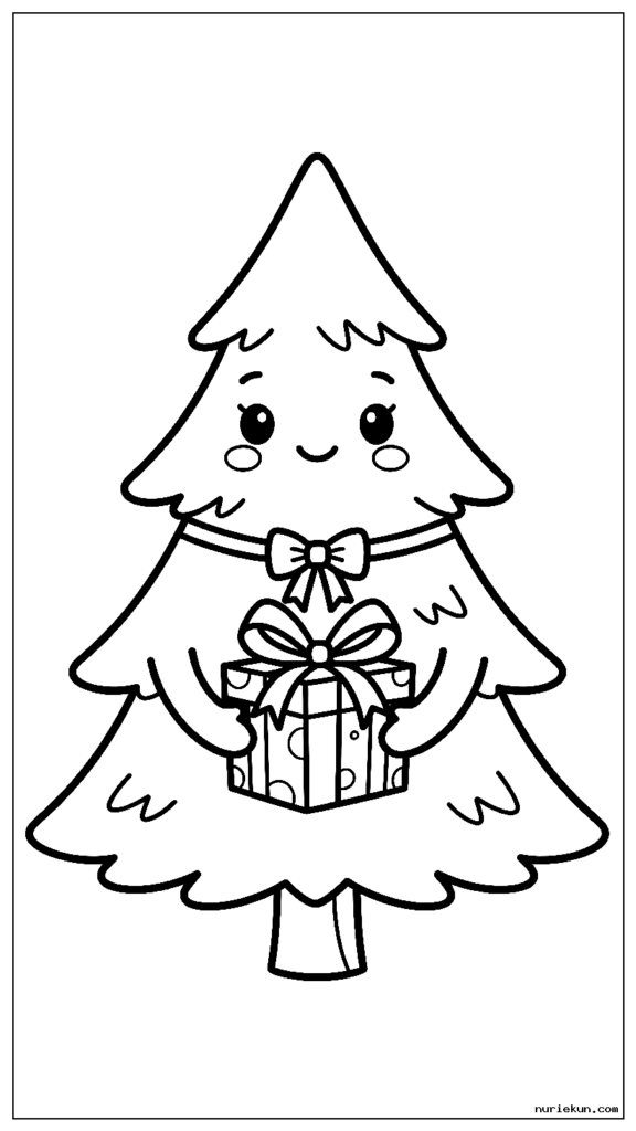 リボンの付いたギフトボックスを持ったかわいいクリスマスツリー