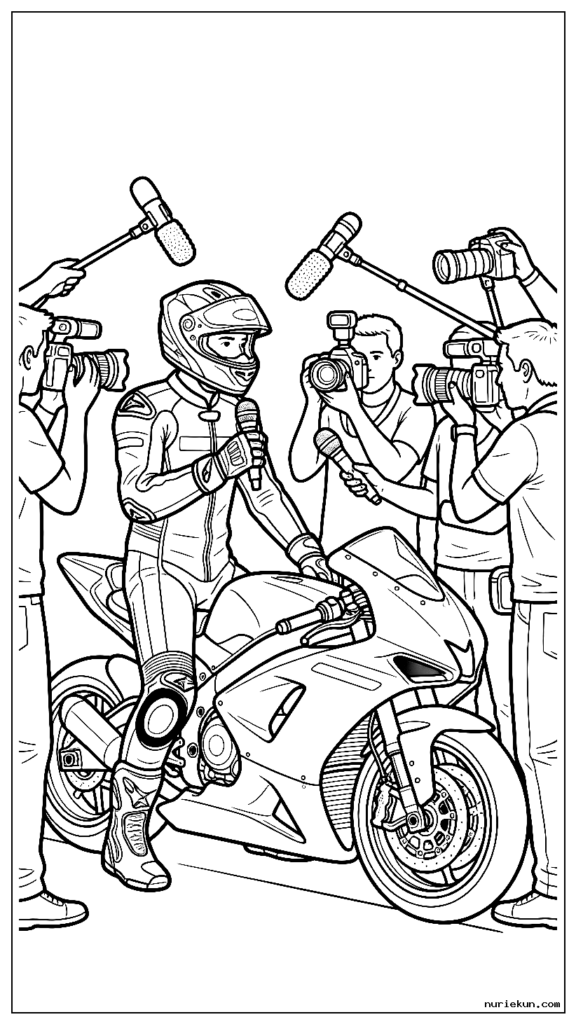 予選セッション後にメディアのインタビューに応じるプロのバイクライダー