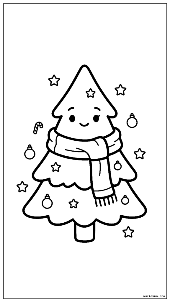 冬のスカーフを真ん中に巻いたシンプルなクリスマスツリー
