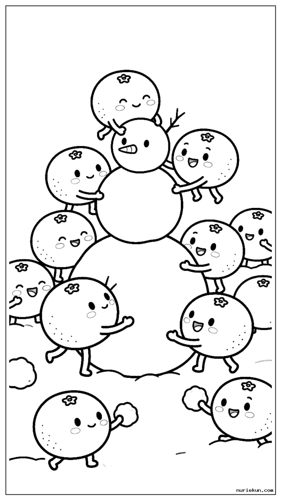 冬みかん 一緒に雪だるまを作る