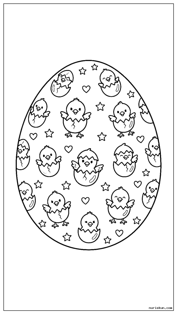 卵の表面の周りの小さな卵から孵化する赤ちゃんの雛を描いたイースターエッグ