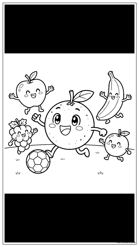 友達とサッカーをして興奮したオレンジ色のキャラクター