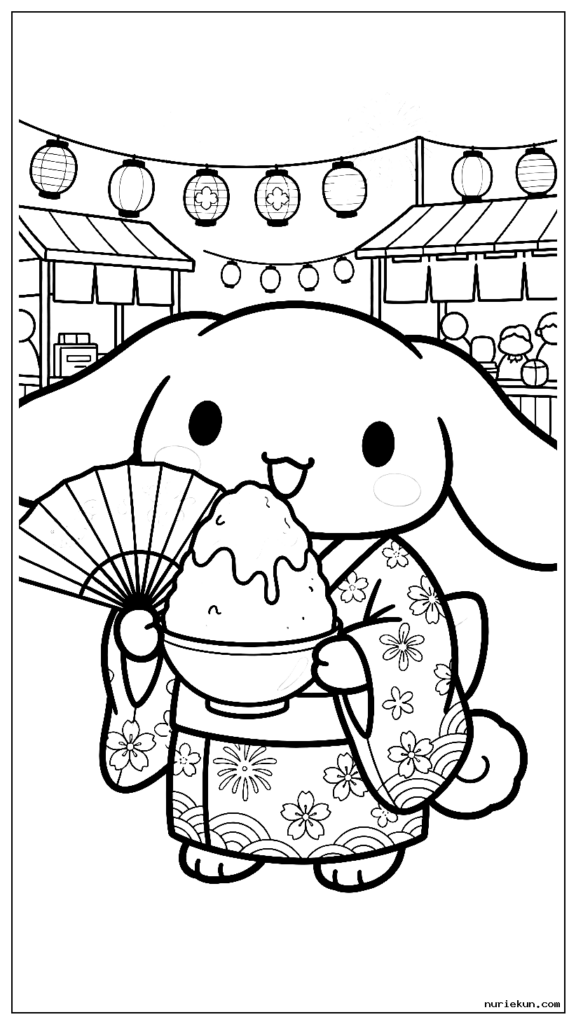 夏祭りでかき氷を食べるかわいいシナモロール