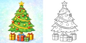 子供向けクリスマスツリーの塗り絵 ft