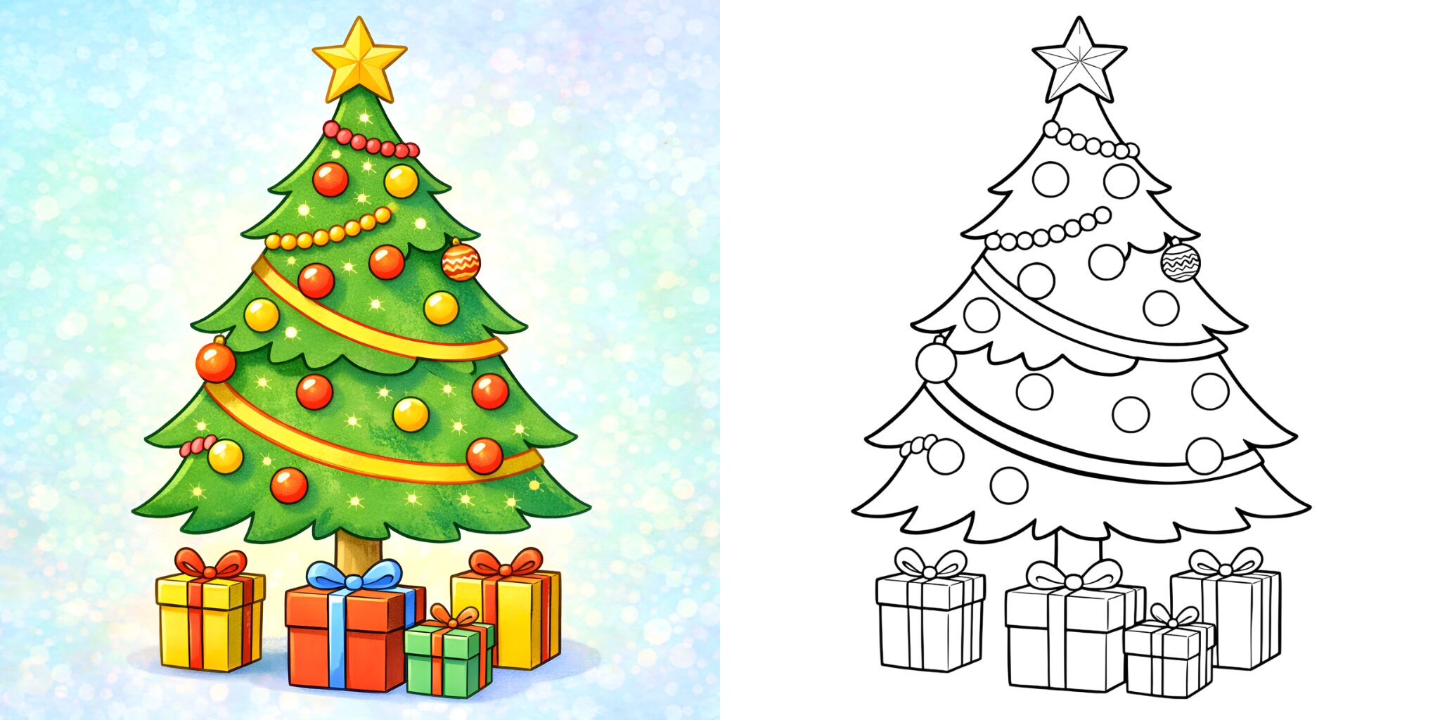 子供向けクリスマスツリーの塗り絵 ft