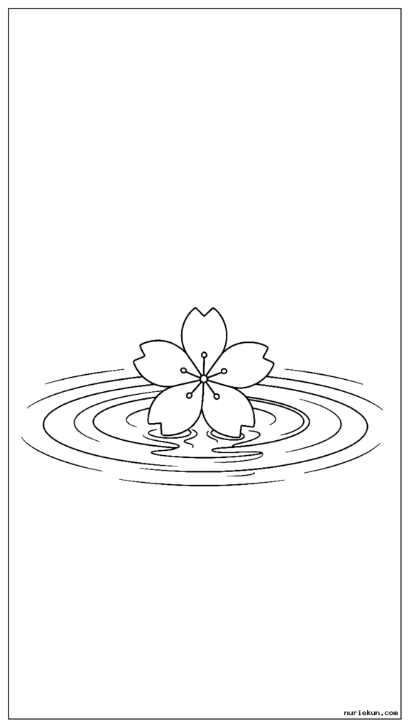 小さな波が立つさざ波の池面に浮かぶ桜