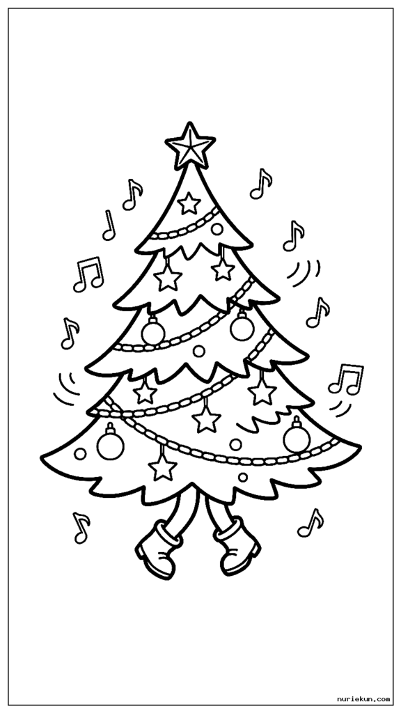 小さな音符が浮かんで踊るかわいいクリスマス ツリー
