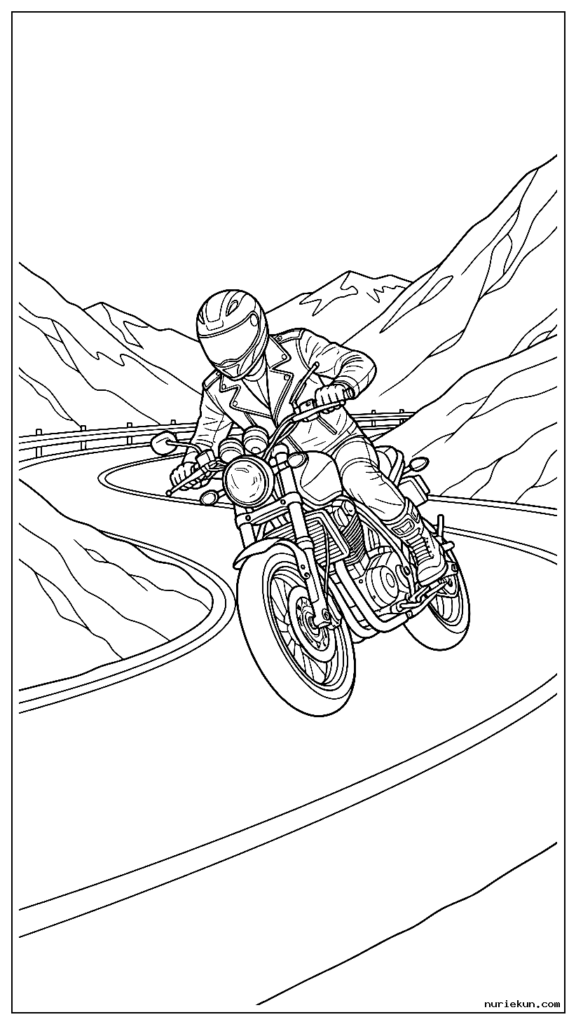 山道の急カーブに身を乗り出すオートバイのライダー