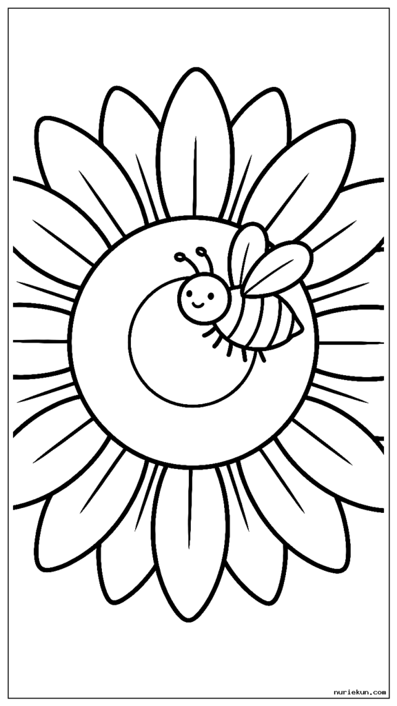 幸せなミツバチが花粉を集めている巨大なヒマワリ