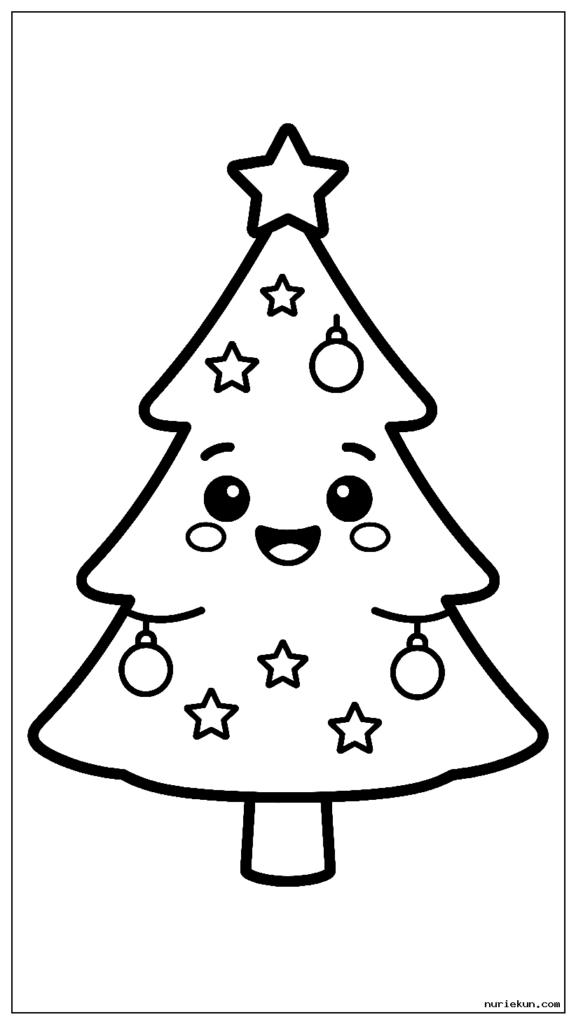 幸せな笑顔のかわいい漫画のクリスマス ツリー
