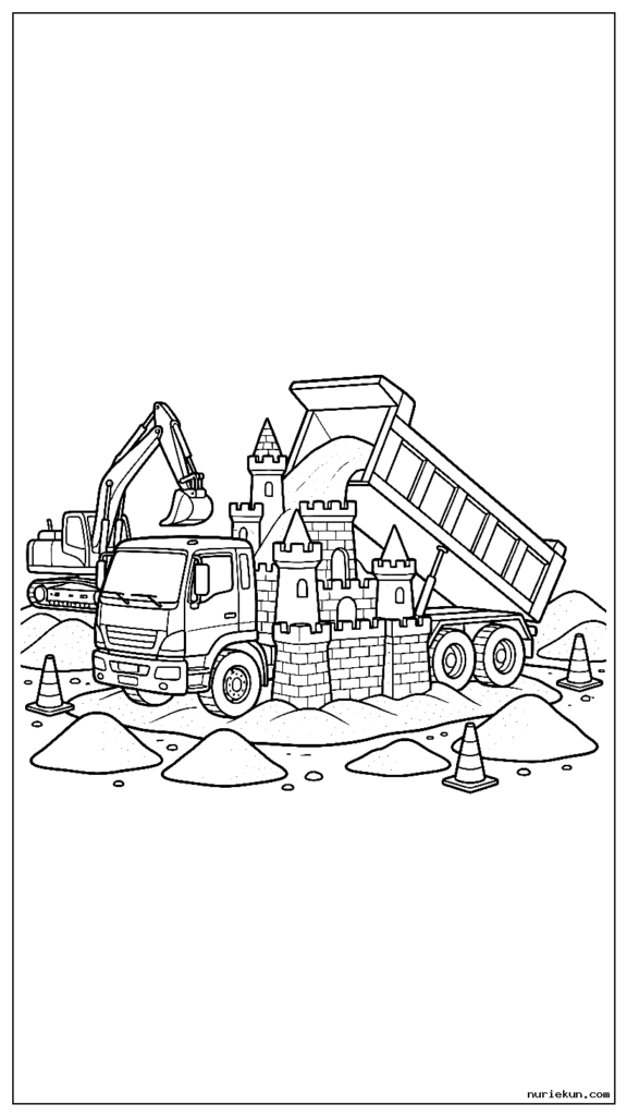 建設現場で砂の城を建設する建設トラック