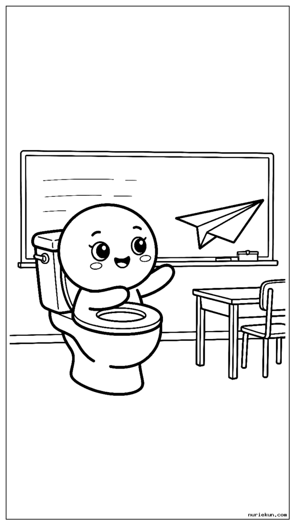 教室で紙飛行機で遊ぶかわいいスキビディトイレのキャラクター