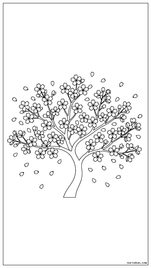 春風に花びらが散る桜の木