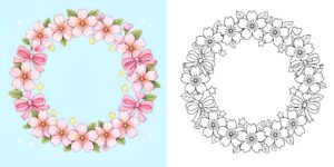 桜の花のリース 塗り絵 ft
